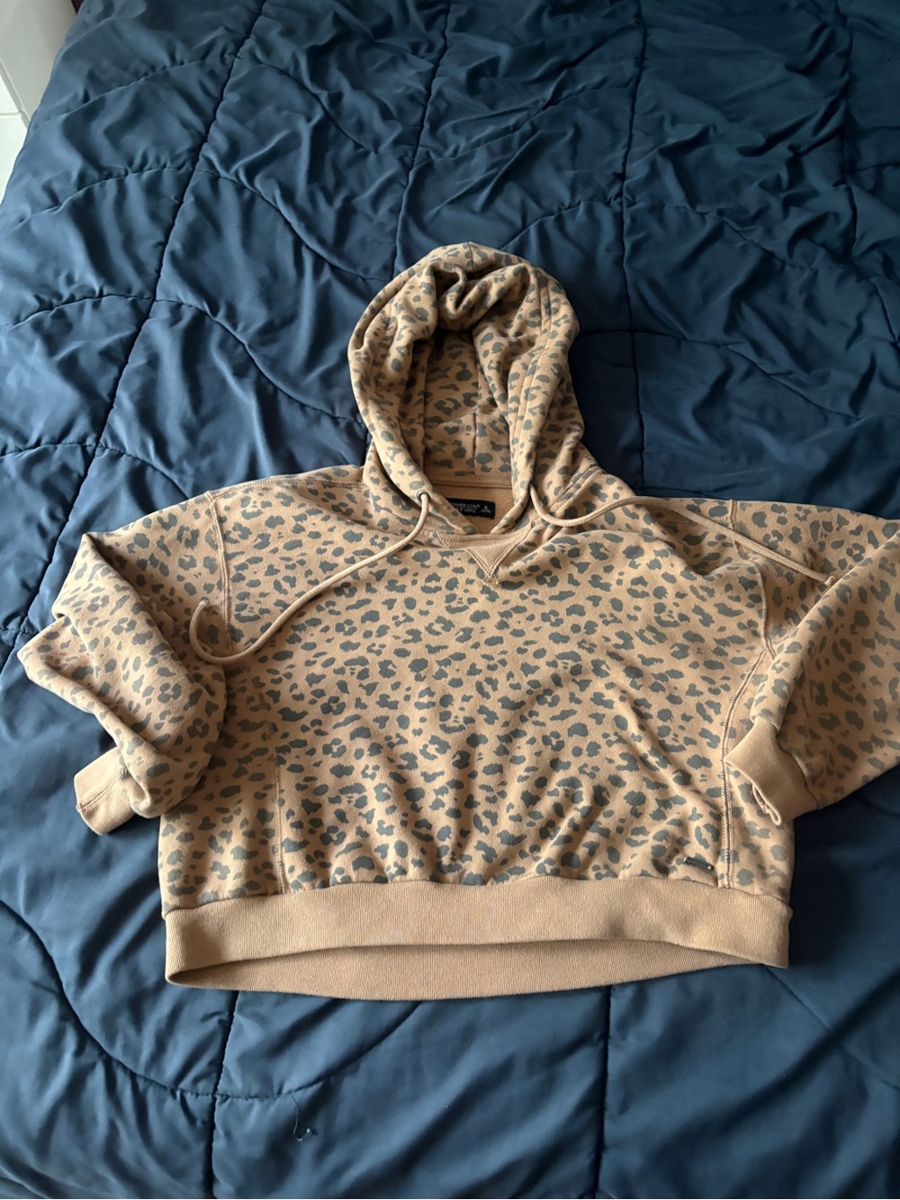 Abercrombie & Fitch Leopard Print Hooded Sweater in Tan and Gray
